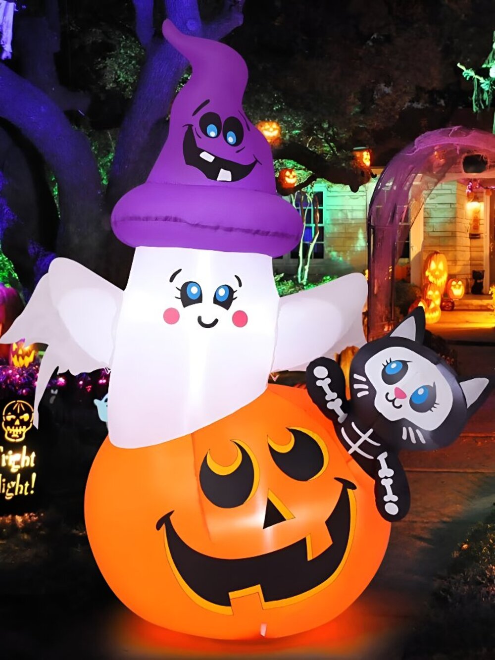 5 FT Halloween Inflatables Pumpkin Ghost Cat Outdoor Decorations Blow Up Yard